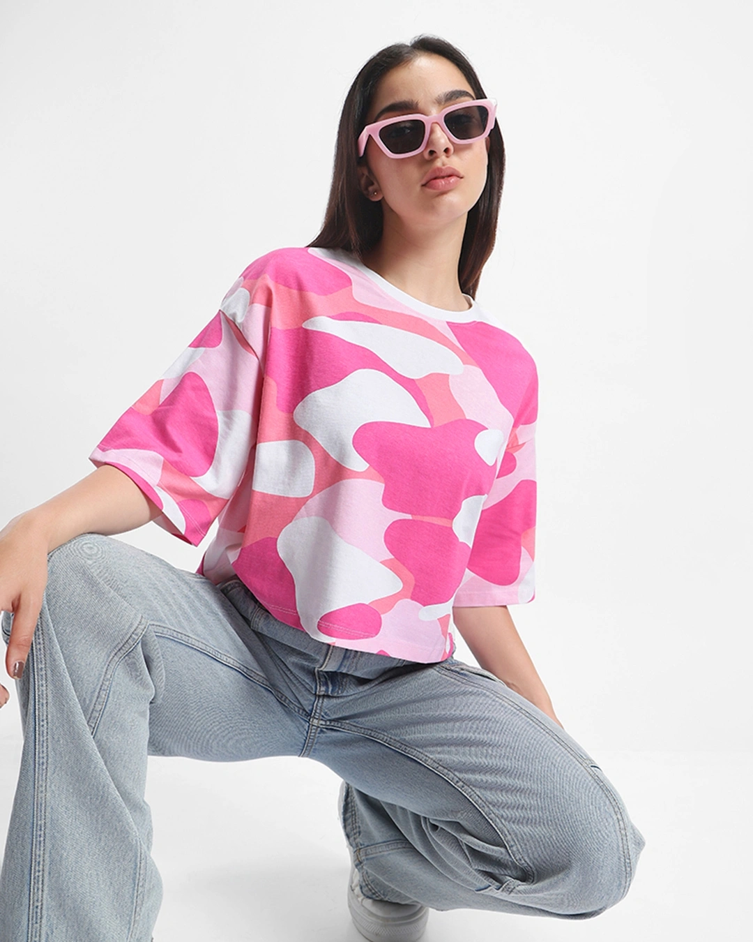 women s pink white camo printed oversized t shirt 580369 1686301190 1
